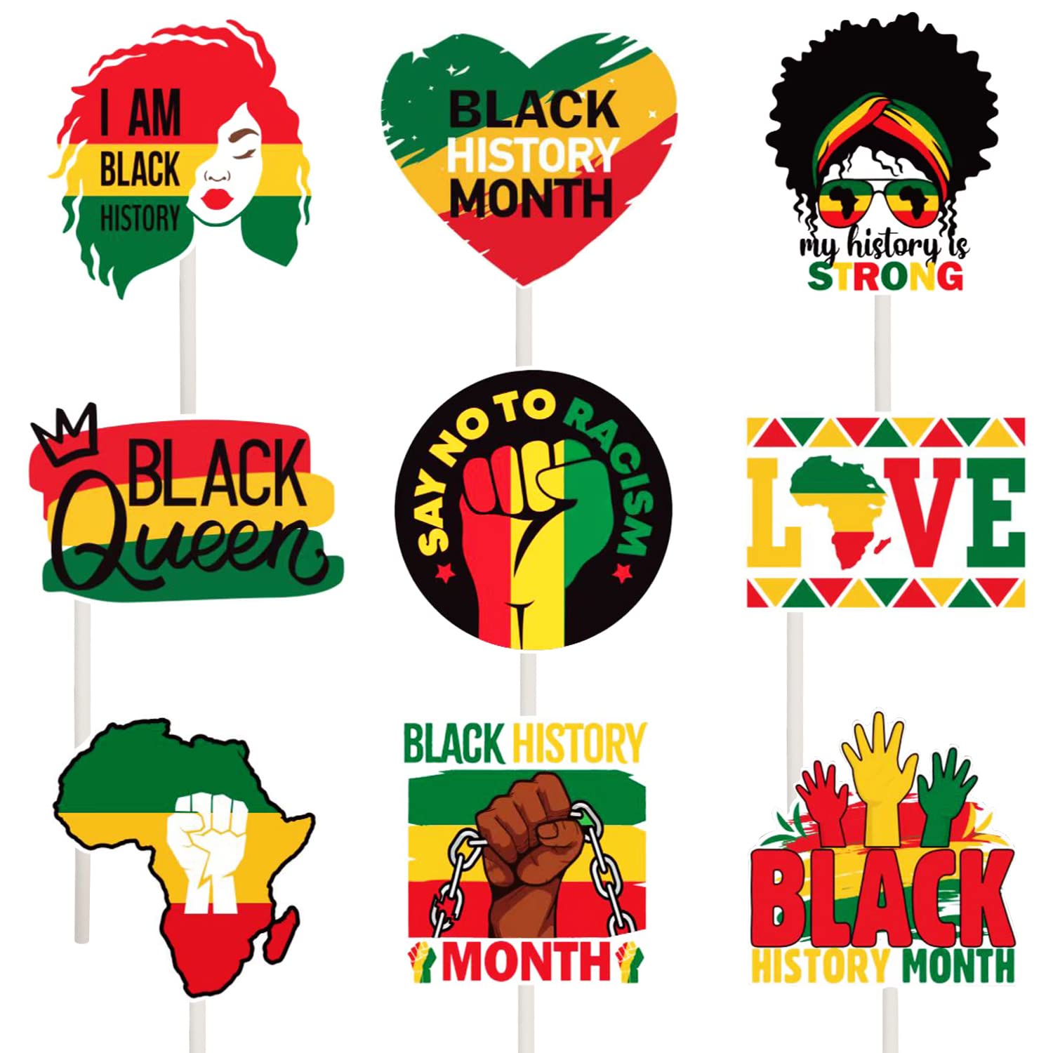 Black History Month Cupcake Toppers Party Supplies - Happy Black History Party Dessert Cupcake Toppers Party Favors - Pan African American Party Decorations Cake and Cupcake Toppers- Set of 36 Packs