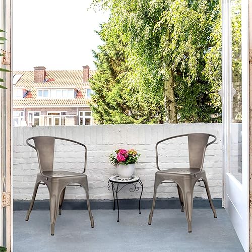 Miniatura 6 de FDW Juego de 4 sillas de comedor de metal para interiores y exteriores, sillas de cocina de 18 pulgadas de altura de asiento, silla de restaurante,