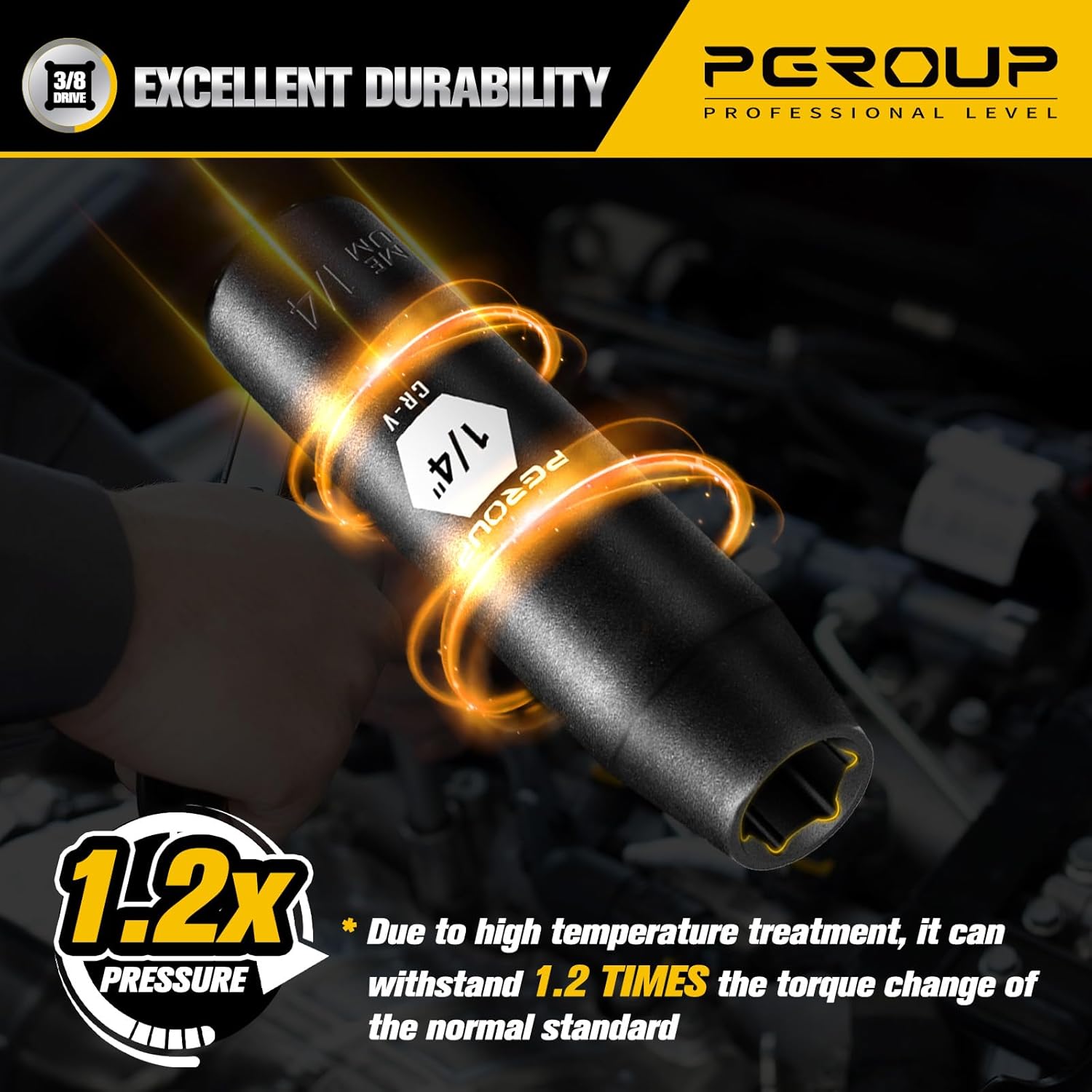 3/8” Drive Deep Impact Socket, SAE(1/4 Inch socket), 6-Point, Cr-V Steel With Black Manganese Phosphate Coating