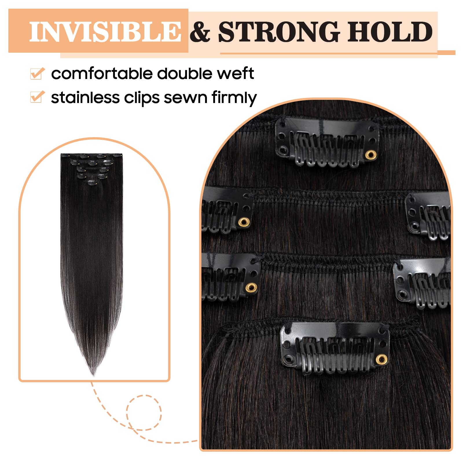 S-noilite Clip in Hair Extensions Human Hair Natural Black - Image 4
