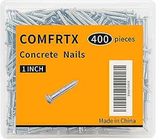 Concrete Nails 1 Inch for Masonry & Cement Walls,400Pcs Galvanized Steel Brick Nails for Hanging Pictures with Box