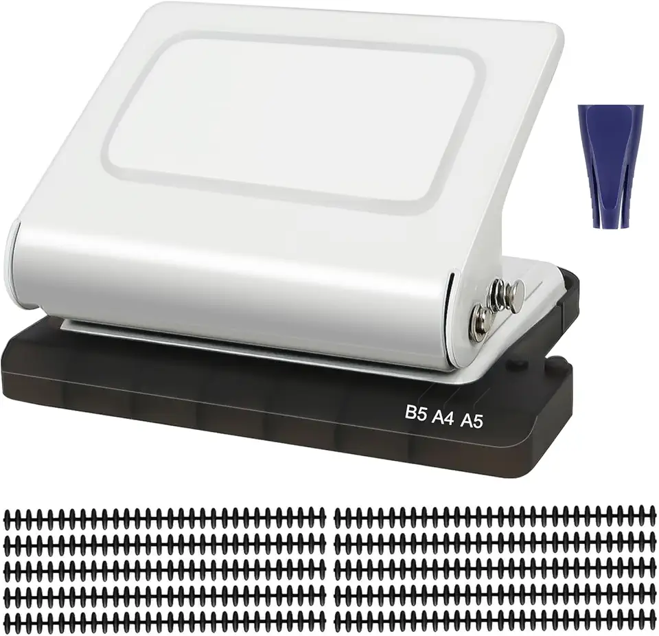 Furador de Papel com Dez Anéis de Encadernação Pretos, Perfurador de Papel de dez Furos, Encadernadora Wire-o com Caixa de Armazenamento de Sobras de Papel, Encadernadora Espiral para A4, A5, B5