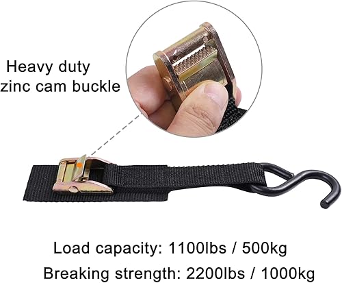 Miniatura 31 de Ayaport Correas de amarre con hebilla de leva de 6 pies y 2200 libras de resistencia a la rotura con ganchos en S para motocicleta, kayak