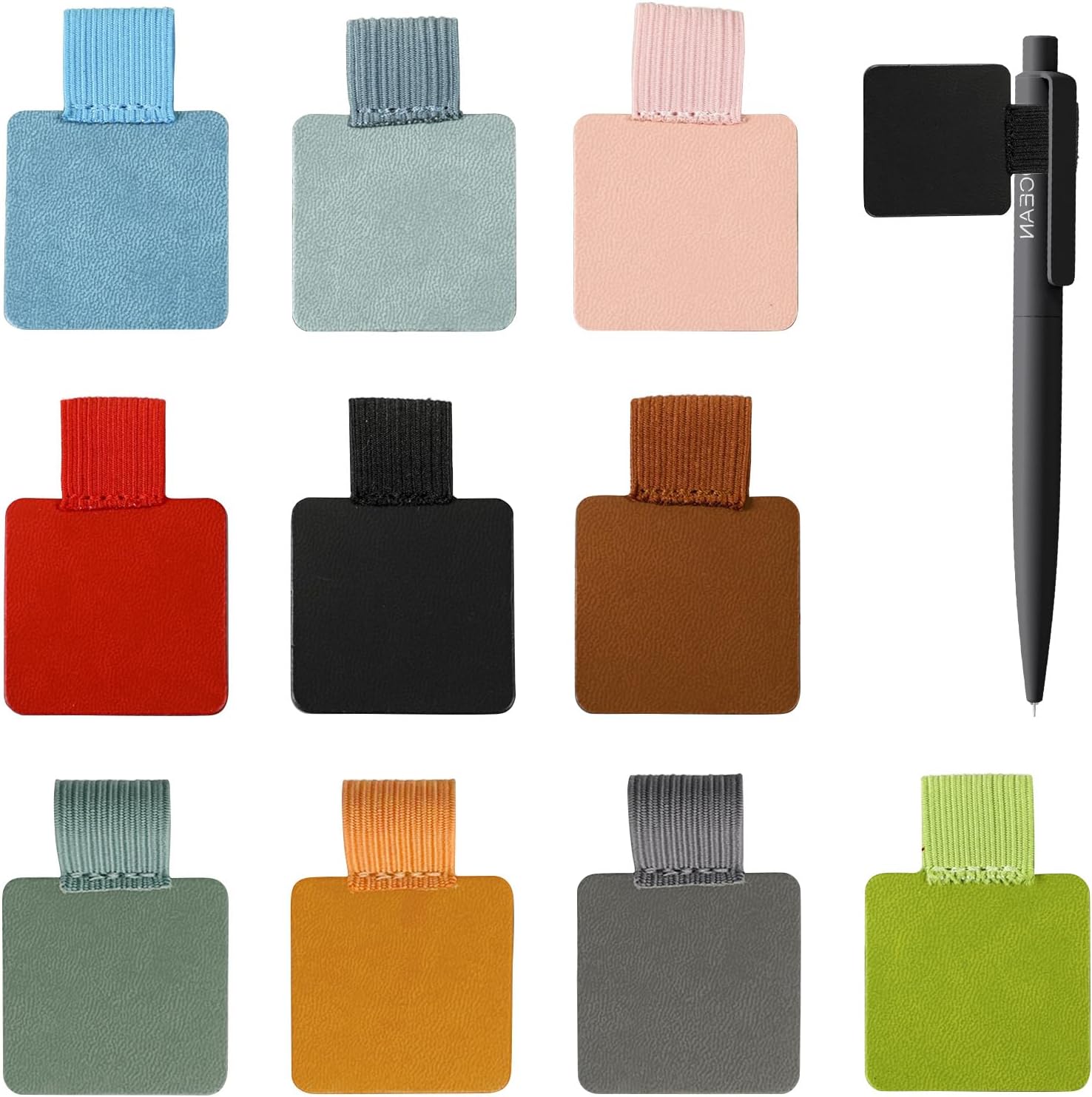 Paquete de 10 soportes autoadhesivos para bolígrafos, soporte elástico para cuadernos, diarios, 10 colores mixtos, soporte magnético para bolígrafos