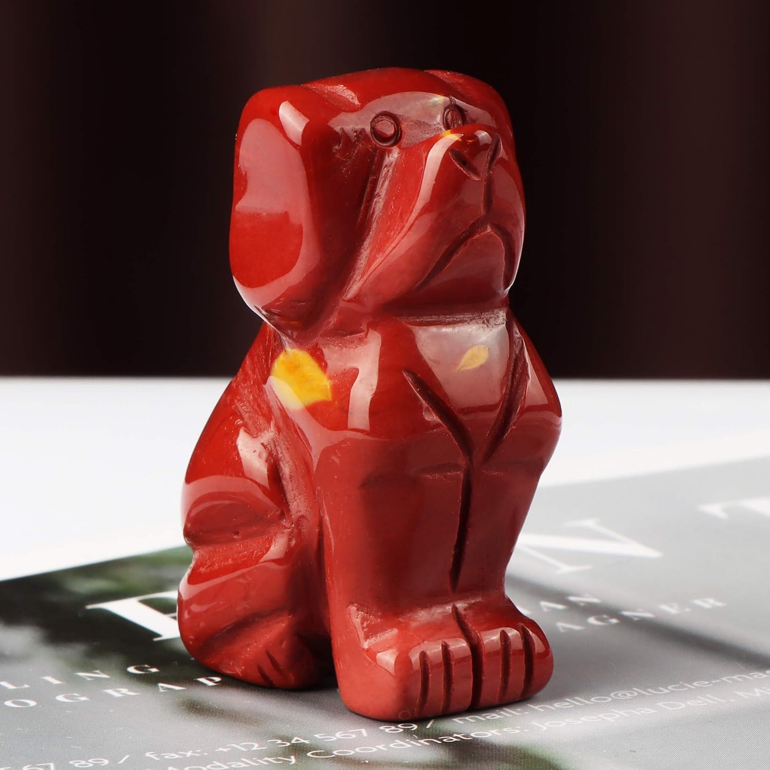 SMQ Dog Gifts Home Decor Crystal Figurines Hand Carved Gemstone Puppy Yoga Dog Memorial Stone Sculpture Mookaite Animal Collectibles Reiki Healing Statue for Garden,Bookshelf,Office,2" image 5