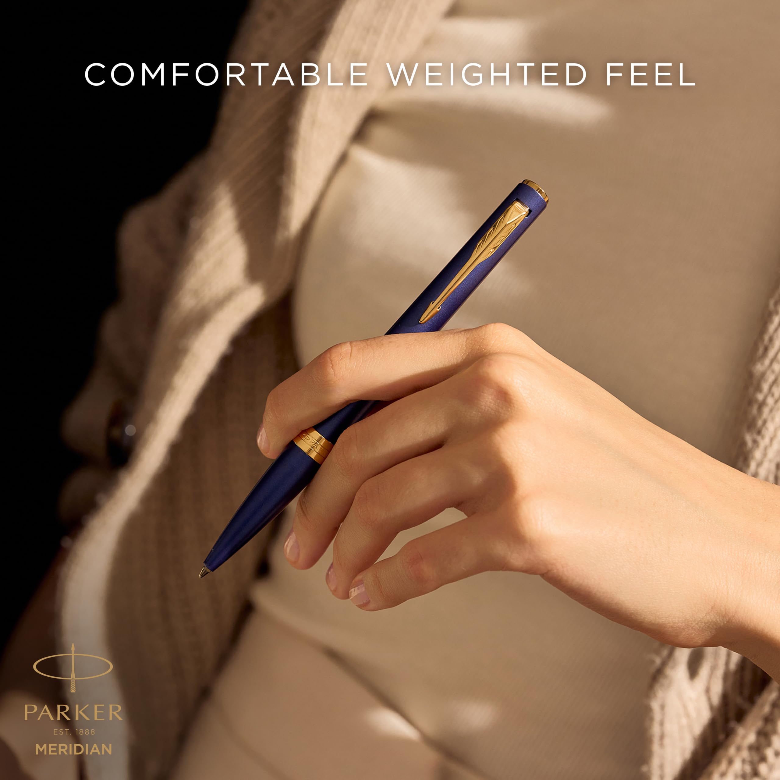 Parker Meridian Stylo à bille | Laque bleue avec garnitures dorées | Plume moyenne | Stylos pour l'écriture et Fournitures de papeterie | Encre bleue | Boîte cadeau de luxe