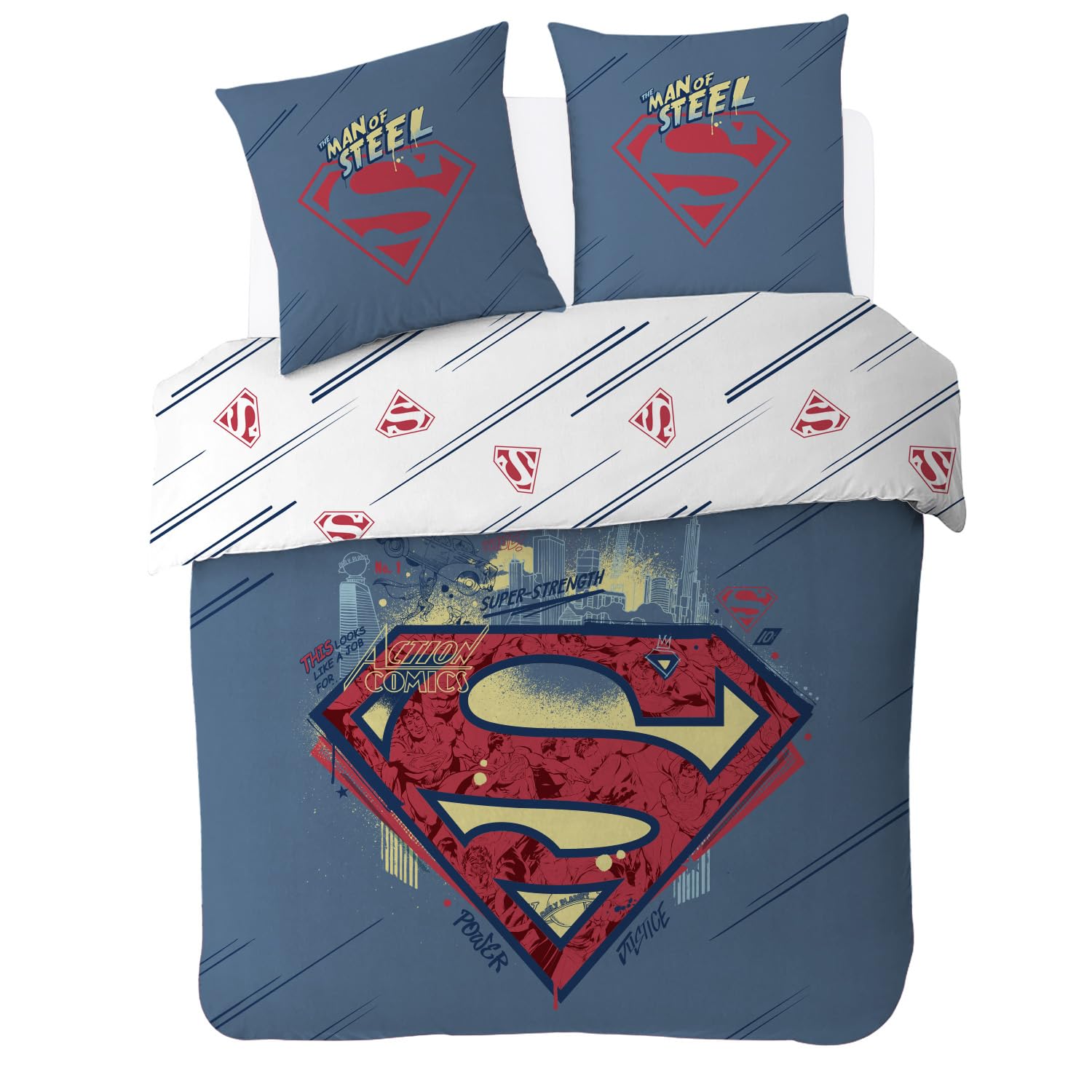 SAHINLER créateur d'univers Superman DC Comics Superman Duvet Cover 220 x 240 cm 100% Cotton Poplin Blue