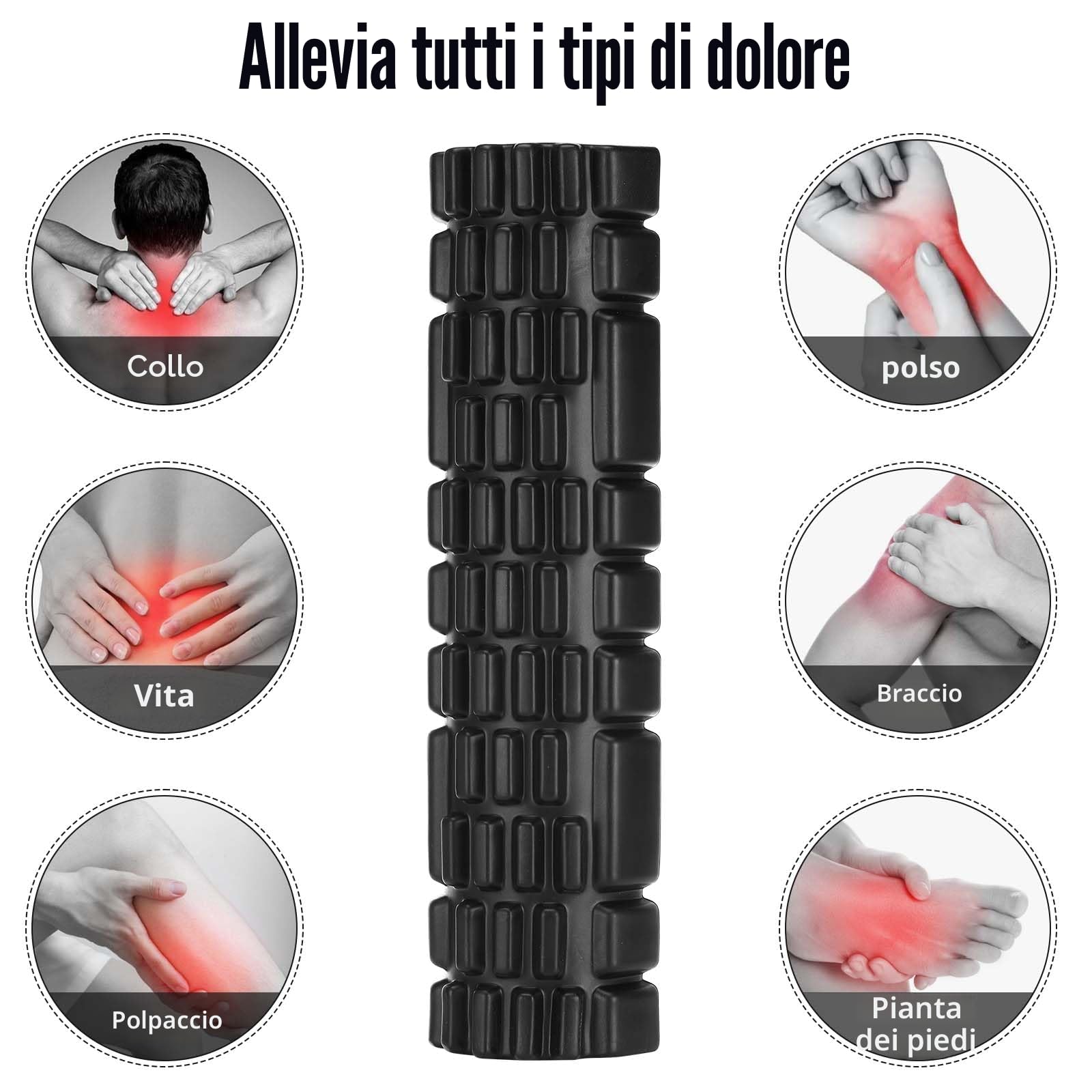 Foam Roller, Rullo Massaggio Muscolare per Alleviare le Tensioni Muscolari e il Sollievo Dalla Pressione Nella Schiena, sulla Colonna Vertebrale e sulle Gambe, Rivitalizza il Tuo Corpo30×8cm (Nero)