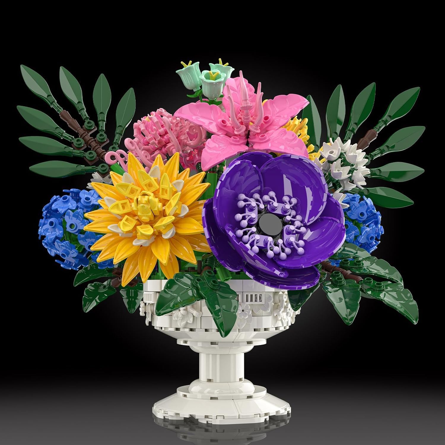 Botanicals Flower Bouquet Building Block Sets, Includes Hydrangea, Dahlia, Azalea, Artificial Flowers Arrangement With Vase, Mother‘s Day Gift, Bouquet for Adults, Ages 18+, Table Decor