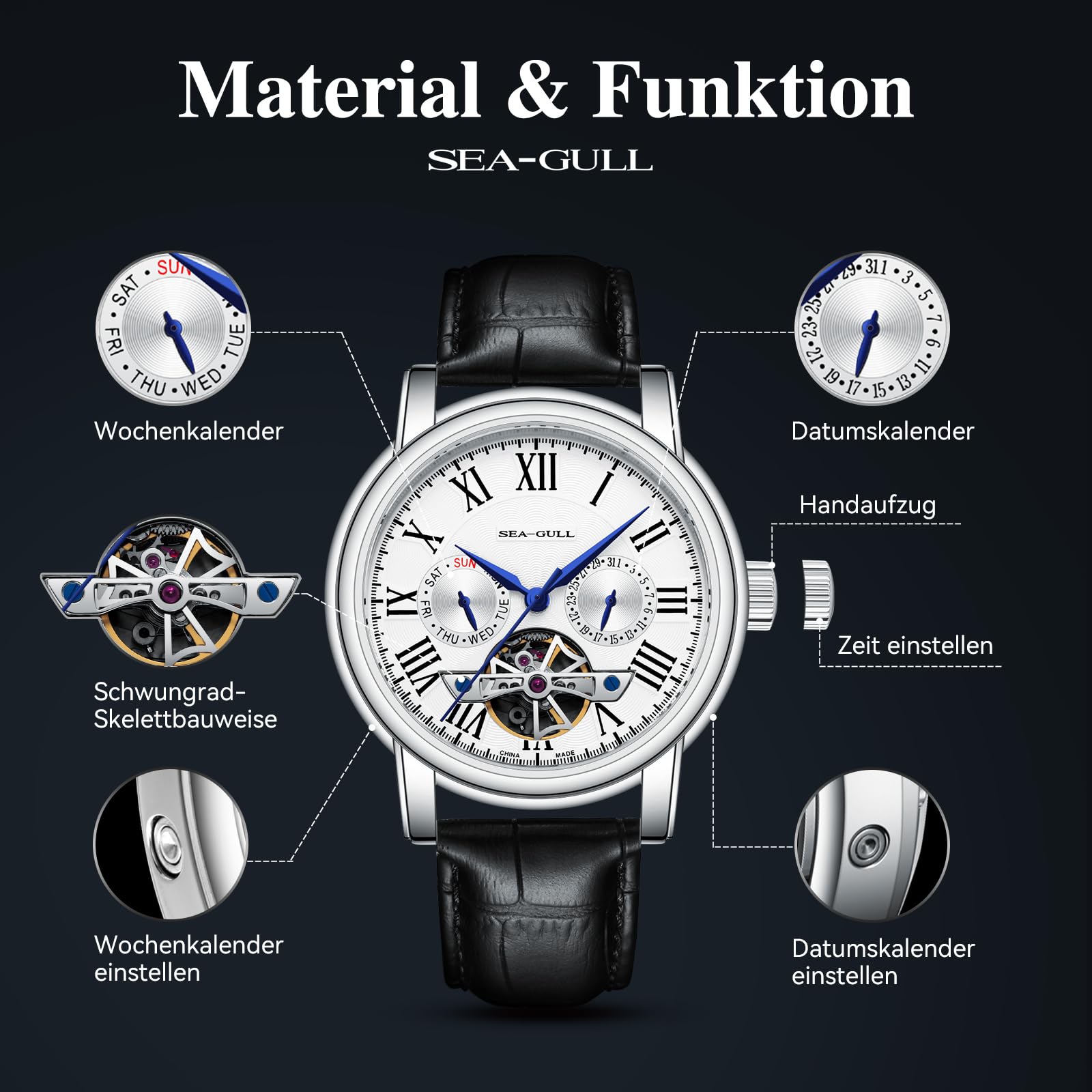SEA-GULL 2021 Seagull Herrenuhr Hohl Automatische Mechanische Uhr Kalender Potenzial Multifunktions Schwungrad Business Uhren
