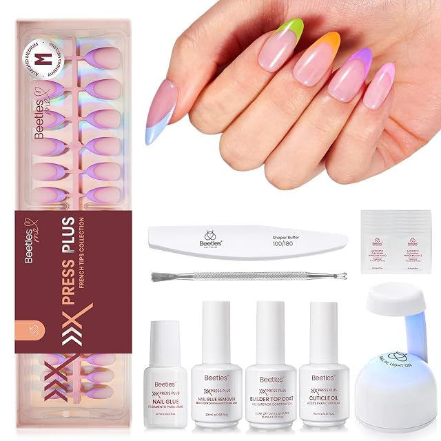Beetles Gel Polish Beetles Press On Nails Kit - Medium Almond French Tip Nails Kit, 224 Pcs