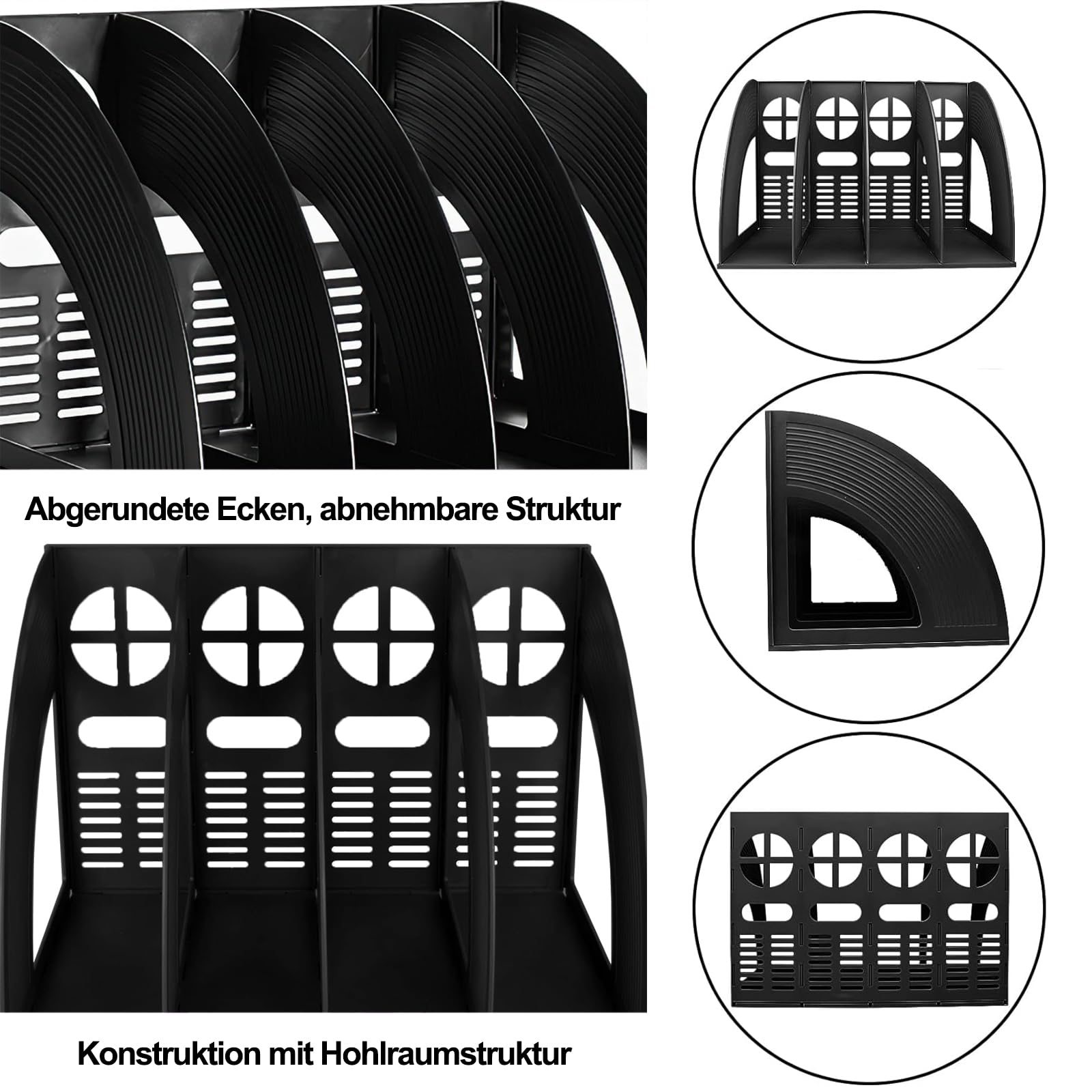 Porte-Revues en Plastique, Porte Revues à 4 Compartiments, Porte-Revues en Plastique, Trieur de Dossiers Verticaux, Organiseur de Bureau, pour Magazine Papier A4 Livre Dossier, Noir