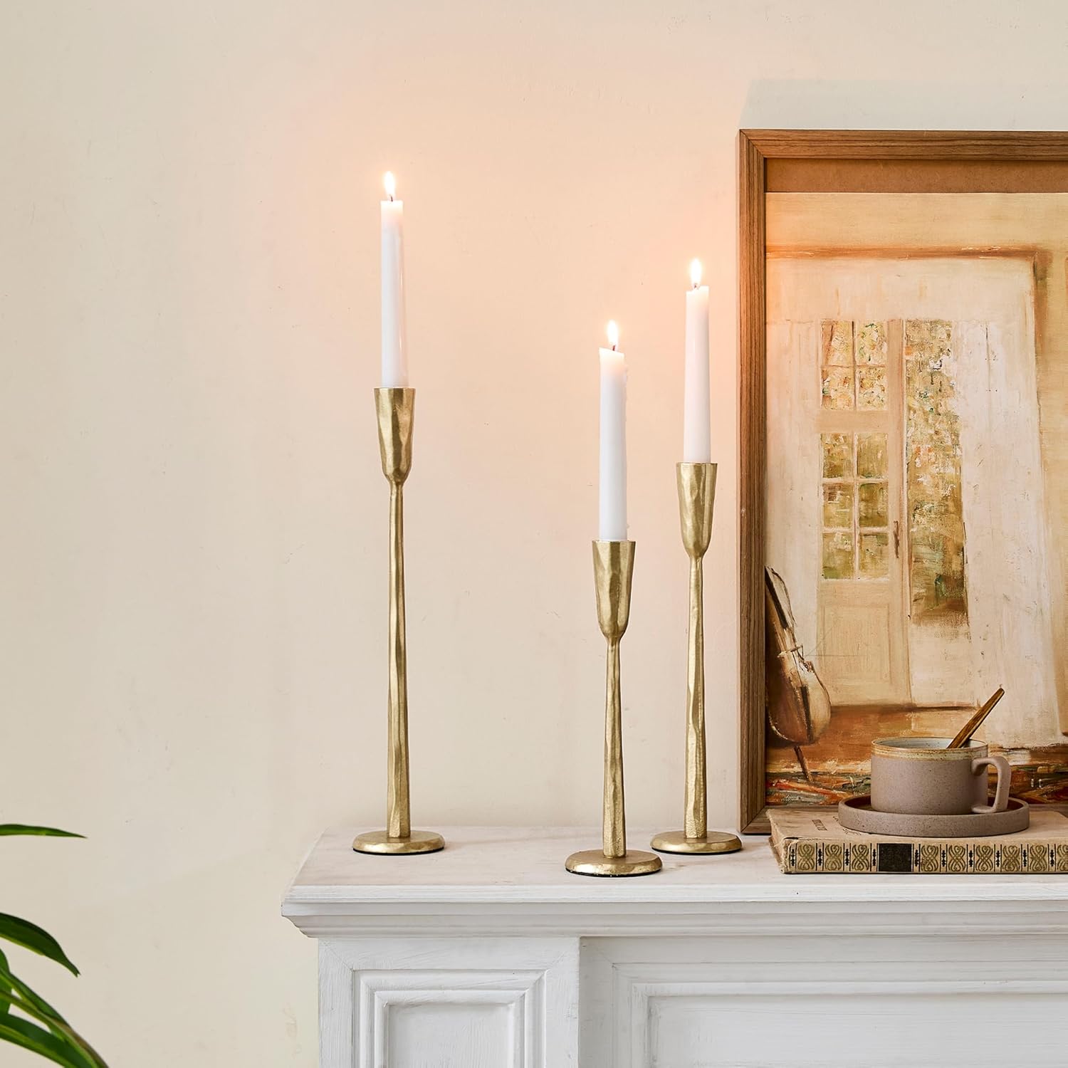 Cast Iron Taper Candle Holder Set of 3, Heavyweight Tall Candlestick Holders, Antique Gold, for Fireplace Mantle & Dining Table, Versatile Decor for Wedding, Holiday, Home & Christmas - Image 6