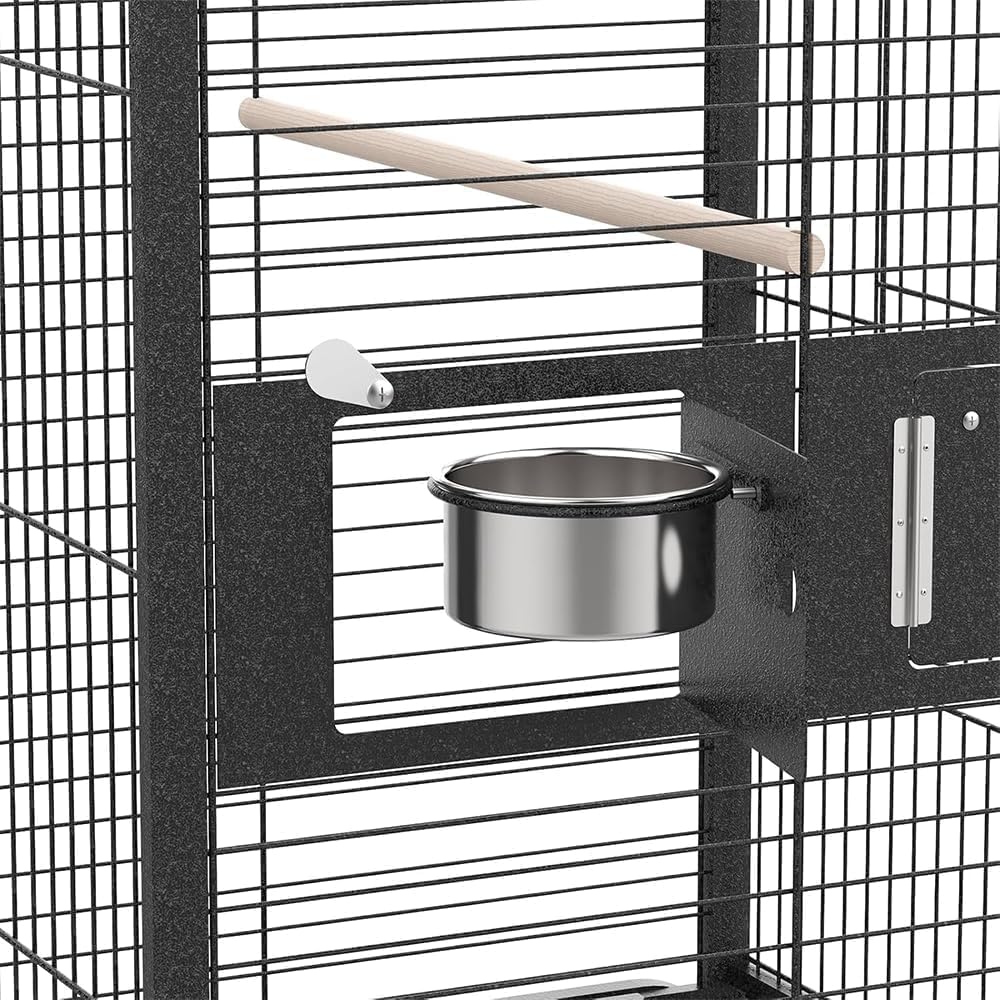 63'' Iron Bird Cage, Bird Flight Cage with Stand & Feeder, Large Bird Cage with Secure Lock & Slide-Out Tray,Applicable to Parrot Parakeets, Pigeons, Black