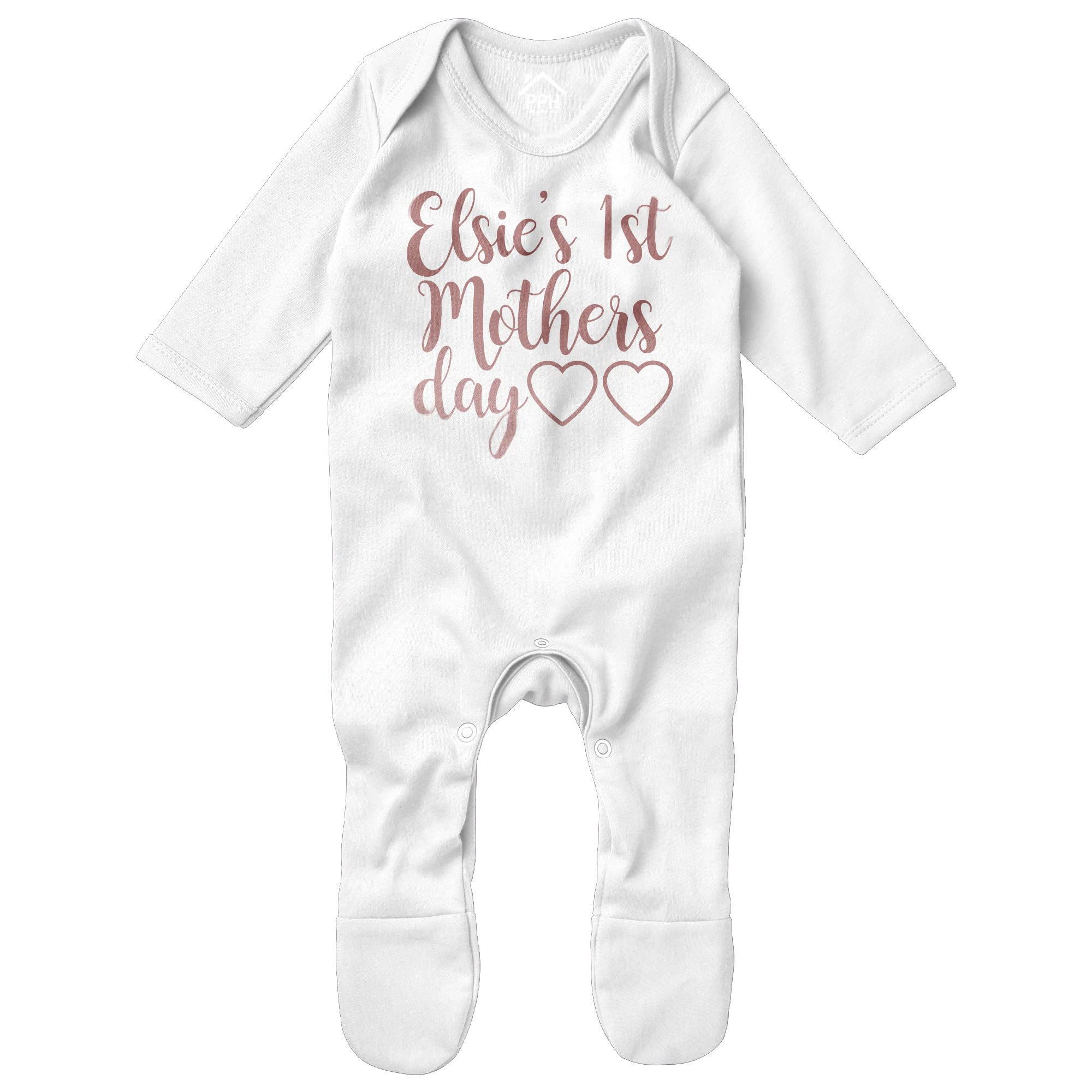 Purple Print House Rose Gold Personalised 1st Mothers Day Rompersuit Outfit Mothering Sunday Gift Mummy Babies Baby Boy Girl - Image 3