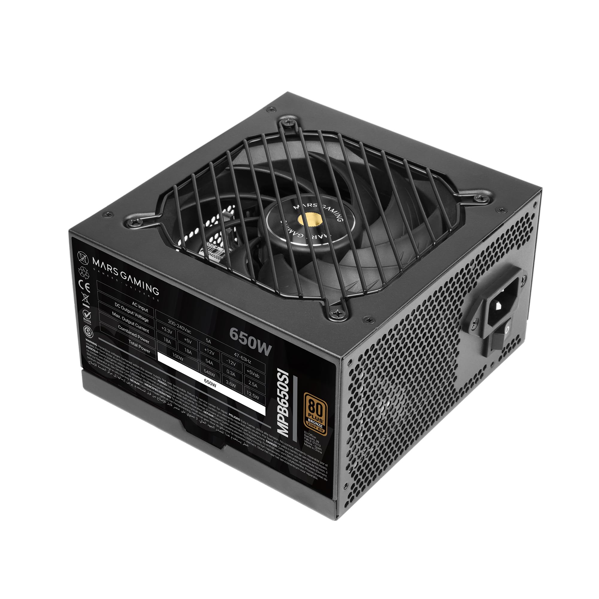 Mars Gaming MPB650SI, Alimentatore PC ATX 650W, 7 Anni di Garanzia, 80Plus Bronze 230V, 90% di Efficienza, Ventola SI Extreme Silence con Nucleo in Rame, Tecnologie AI2-RPM, DC-DC e SMD, Nero