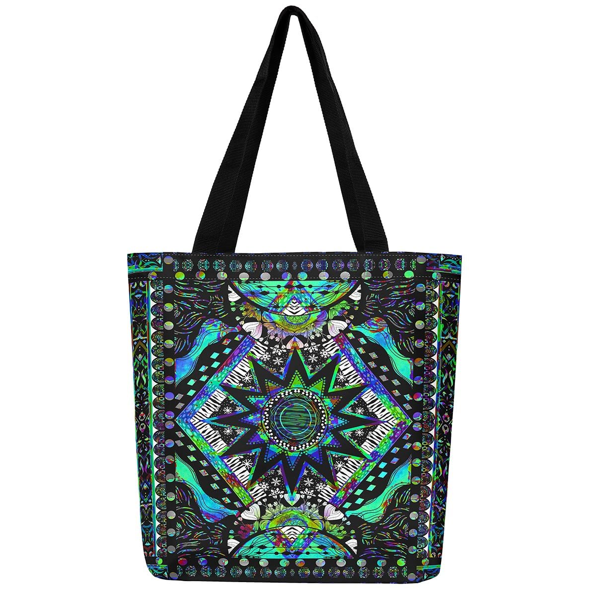 Loussiesd Sun Moon Travel Beach Bag Boho Exotic Canvas Tote Bags 50x40cm for Women Gifts Teal Bohemian Galaxy Reusable Grocery Bag for Shopping Gym Decor Astrology Space