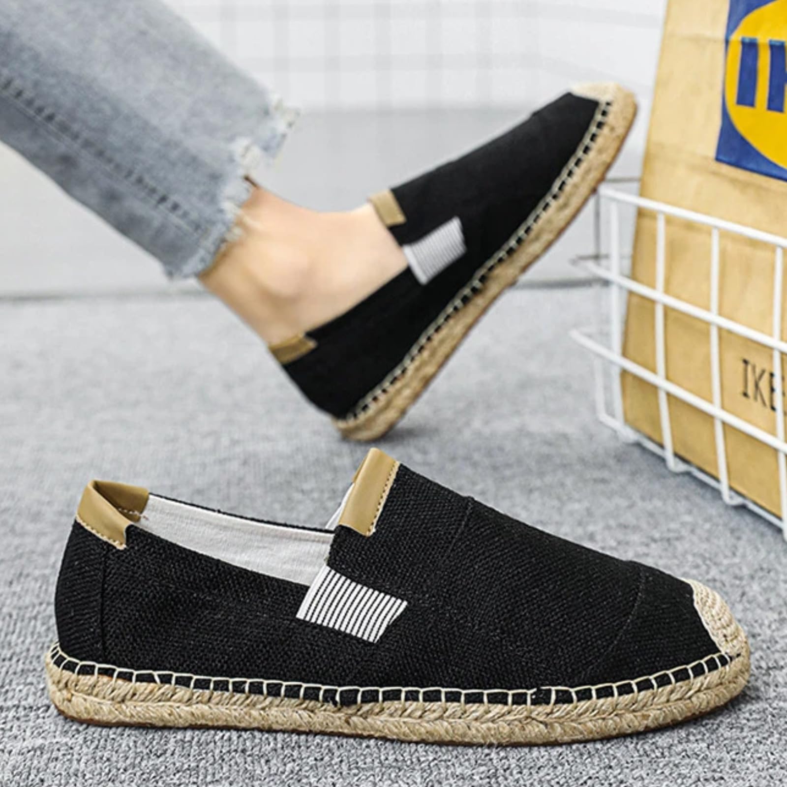Scarpe Pescatore Uomo Estate Lino Senza Lacci Traspiranti(Nero,45) | Tessuto leggero favorisce il flusso d’aria garantiscono libertà al piede. Ideale per casa e brevi uscite all’aperto.