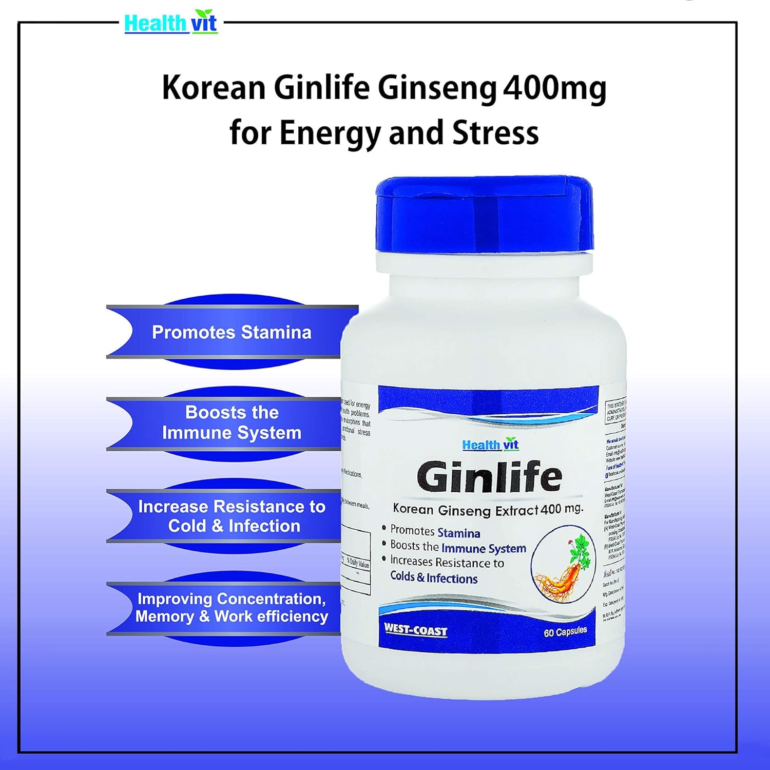 Healthvit Ginlife Korean Ginseng Extract 500 mg - 60 Capsules Healthvit Ginlife Korean Ginseng Extract 500 mg - 60 Capsules