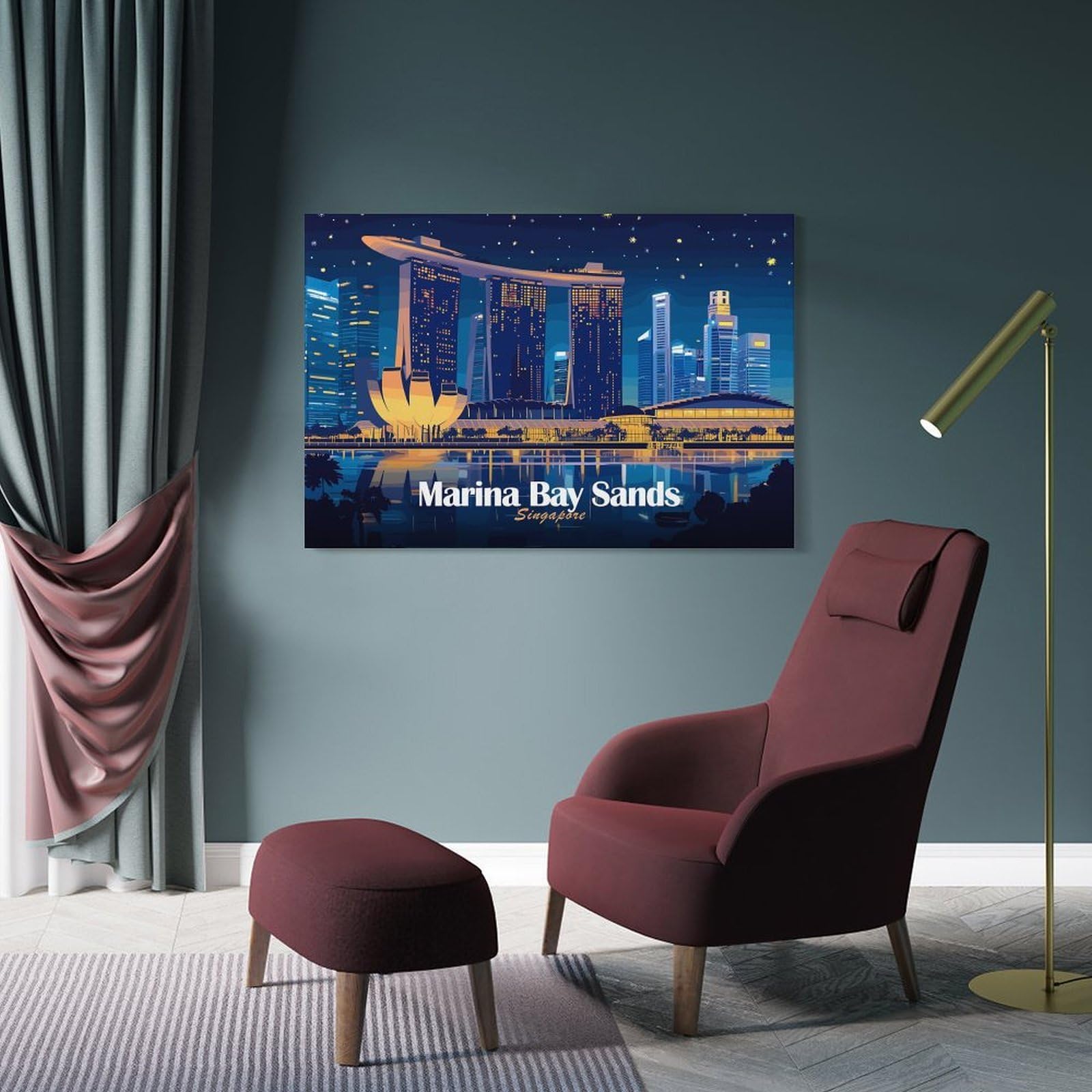Junmoney Frame-Style Marina Bay Sands, Singapore At Night Canvas Wall Art 20X30inch(50X75cm), For Office Decor, Home Working Or Creative Rooms, Wall Art That Adds Style To Work Areas