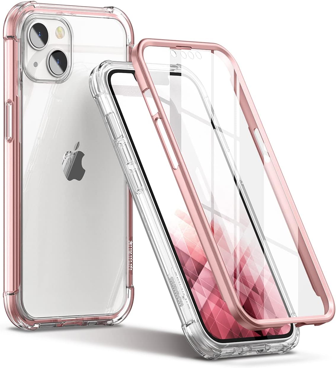 SURITCH Case Compatible with iPhone 13 6.1 Inch 360 Degree Transparent Shockproof Silicone Bumper [Ultra Hybrid] Full Body Protection Case Cover – Transparent/Rose Gold