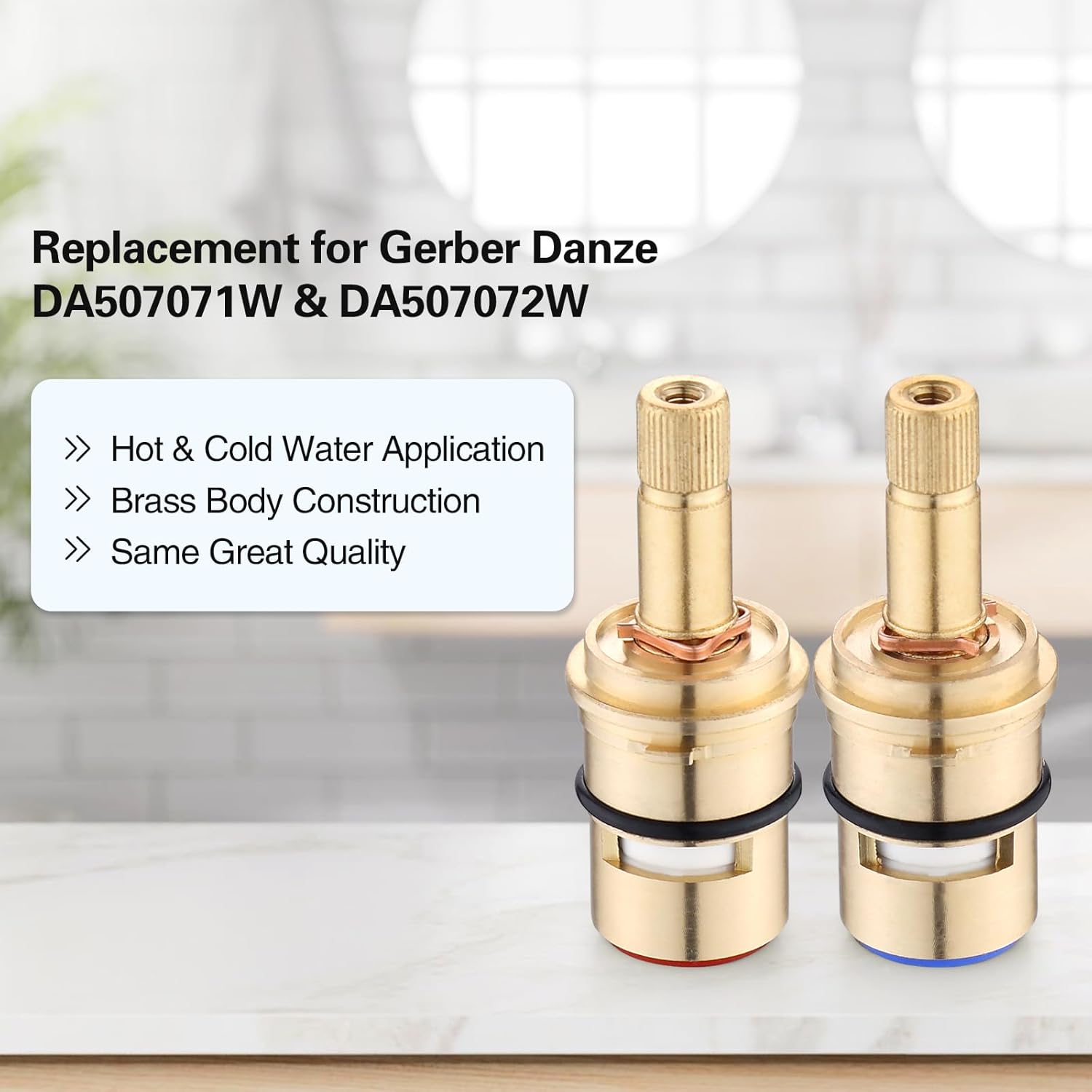 Faucet Cartridge Replacement Compatible with Gerber Danze DA507071W & DA507072W, Ceramic Disc Cartridge Round Stem, Cold Hot Cartridge Replacement