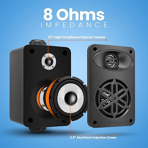 Miniatura 6 de Pyle USA - Par de altavoces para interiores y exteriores, 200 W, doble impermeable, 3.5 pulgadas, sistema de altavoces de rango completo de 2 vías