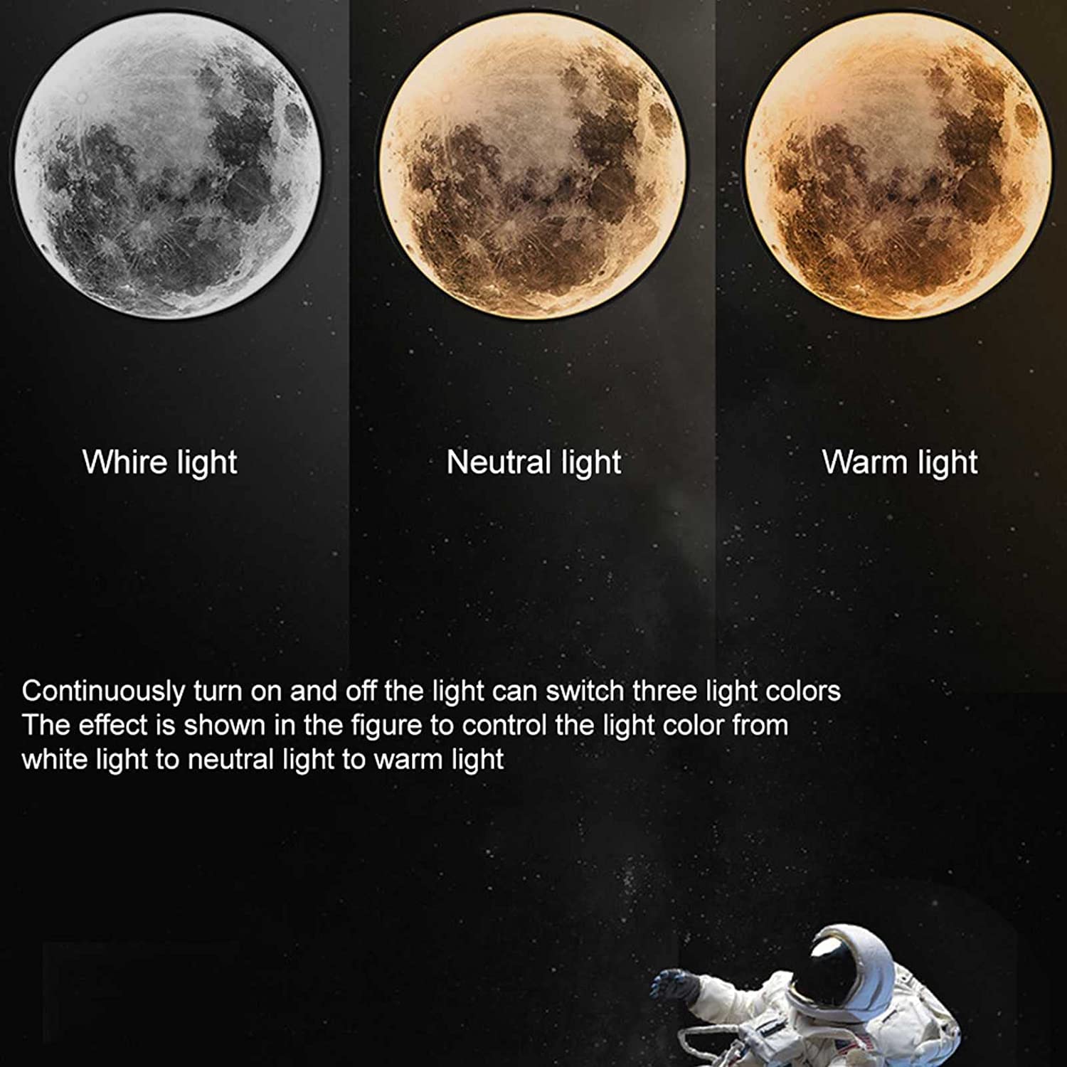 Lampada da parete dimmerabile a forma di luna, con telecomando, luce notturna in acrilico 3D, decorazione per camera da letto e soggiorno