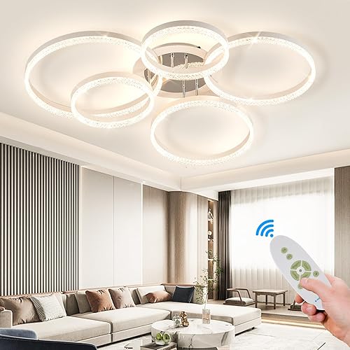 Miniatura 1 de Poribeos Lámpara de techo regulable blanca de 108 W, lámpara de techo LED moderna de montaje empotrado para sala de estar, dormitorio, cocina,