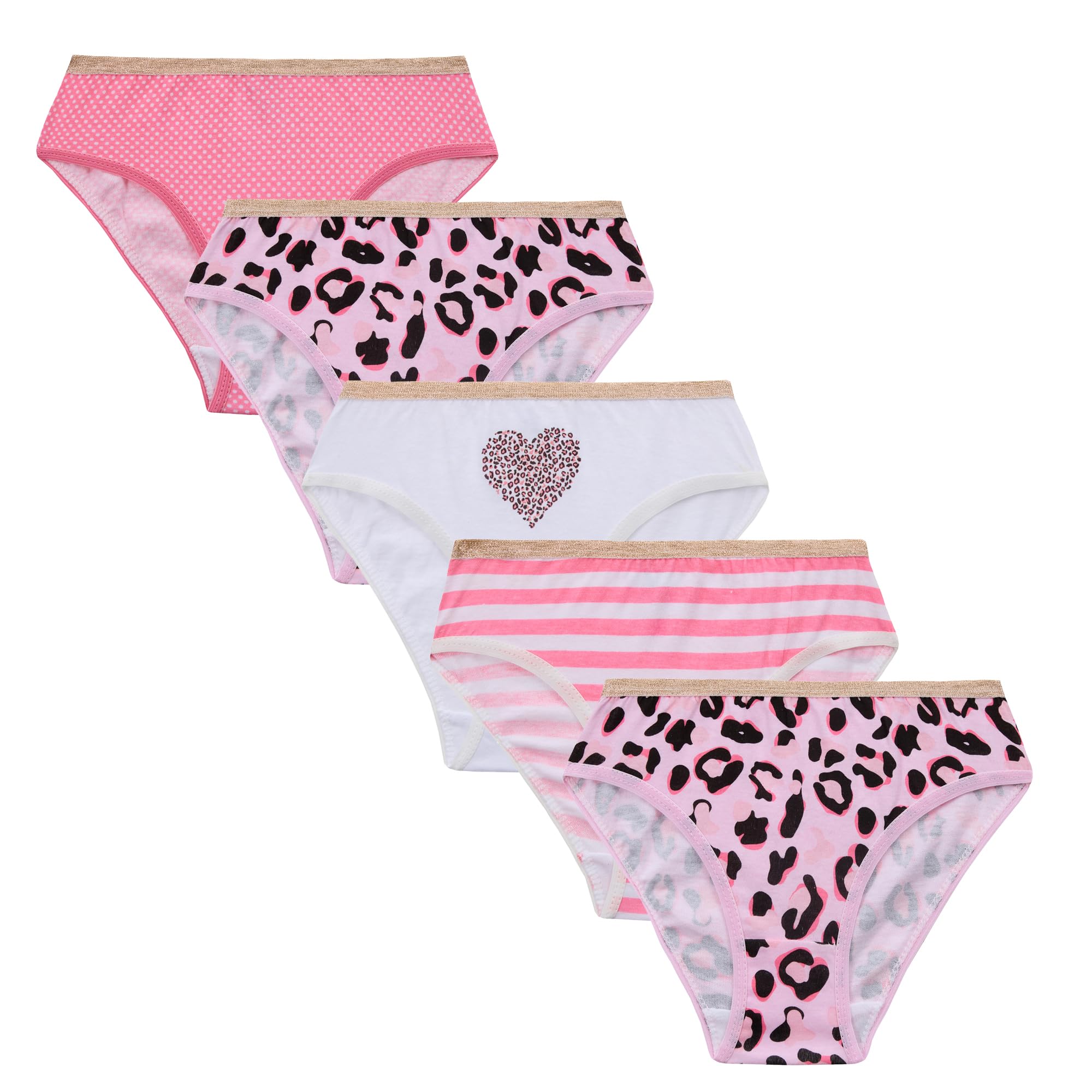 Metzuyan Girls Leopard - 5 Pairs Ws-Ss25 Kids 5 Pairs Briefs Underwear 100% Novelty Multipack Pink Leopard 13 Years