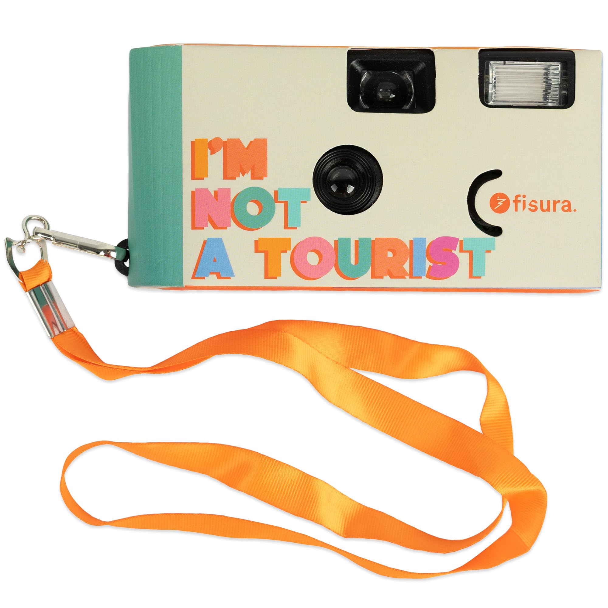 Fisura Original Disposable Not a Tourist Camera - Disposable Camera with Flash - 17 Shots in Black and White - Hooks Included - Ideal for Weddings or Parties