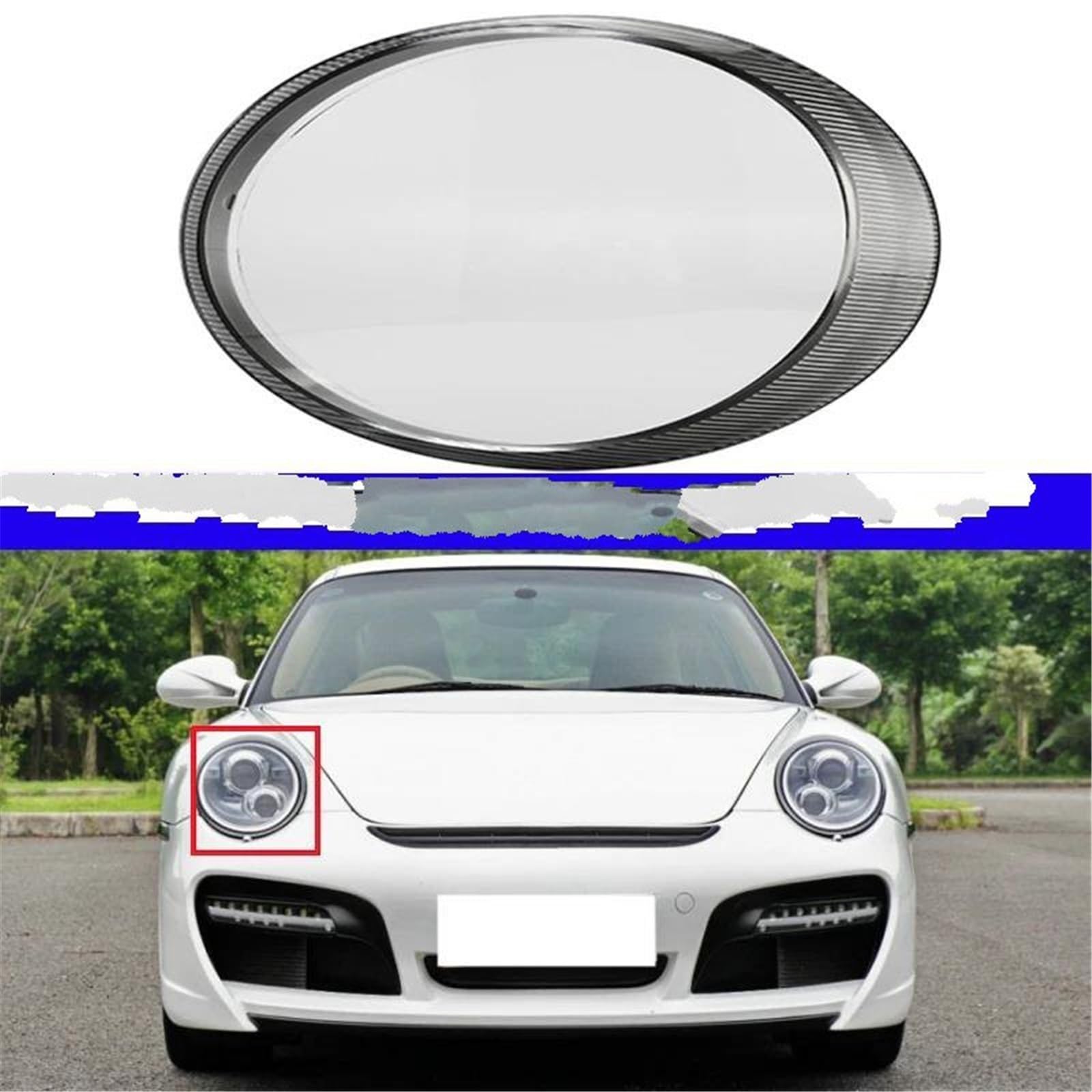 Auto Faro Borsette Lente Compatibile con Porsche 911 991 997 2005 2006 2007 2008 2009 2010 2011 Ricambi Auto Accessori Luci per Auto Fari Shell Copertura Paralume in Vetro(Right)