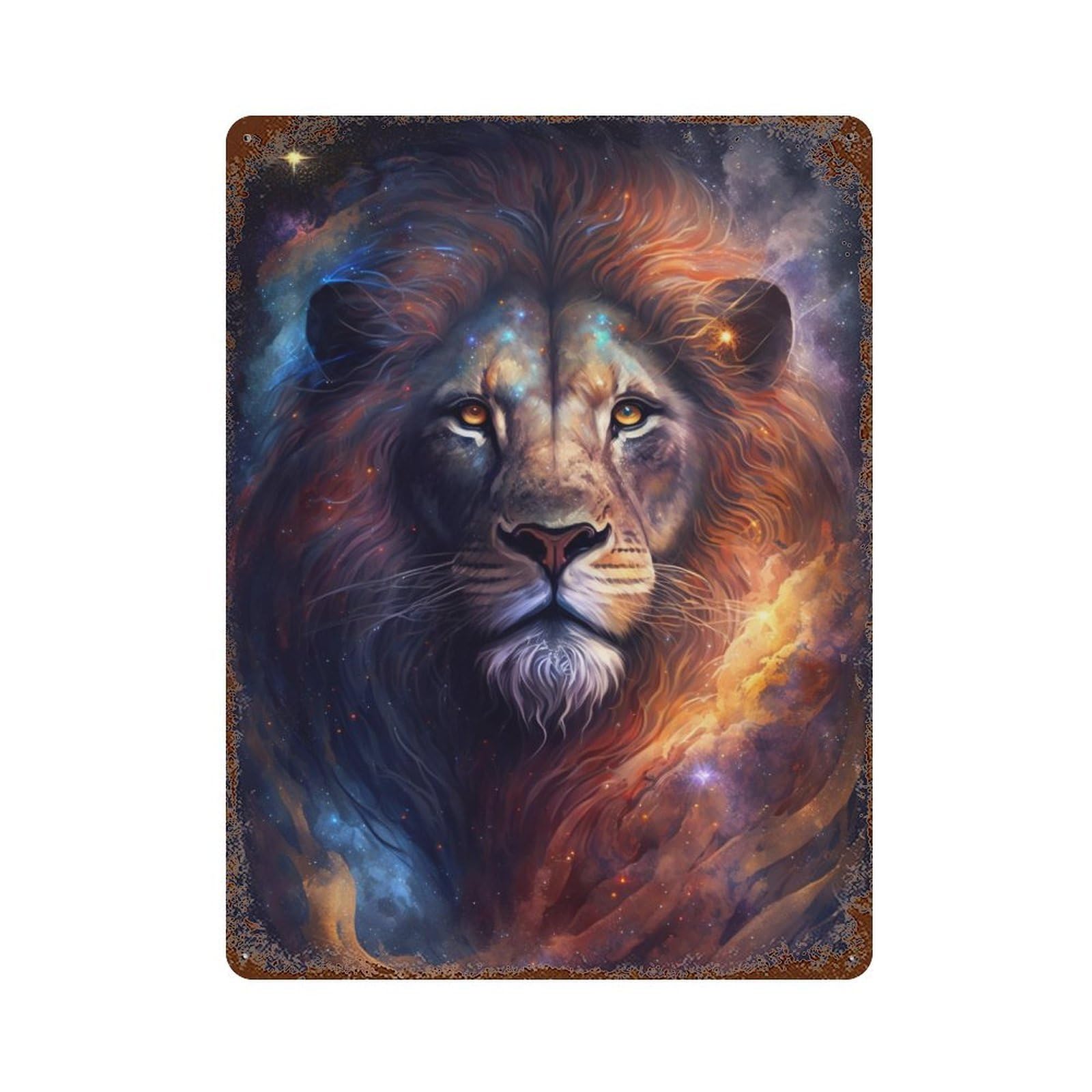 Rust Effect Cosmic Lion Majesty-1 Vintage Metal Tin Sign 15.7"x11.8", Farmhouse Wall Decor for Garage, Bar And Workshop Decor