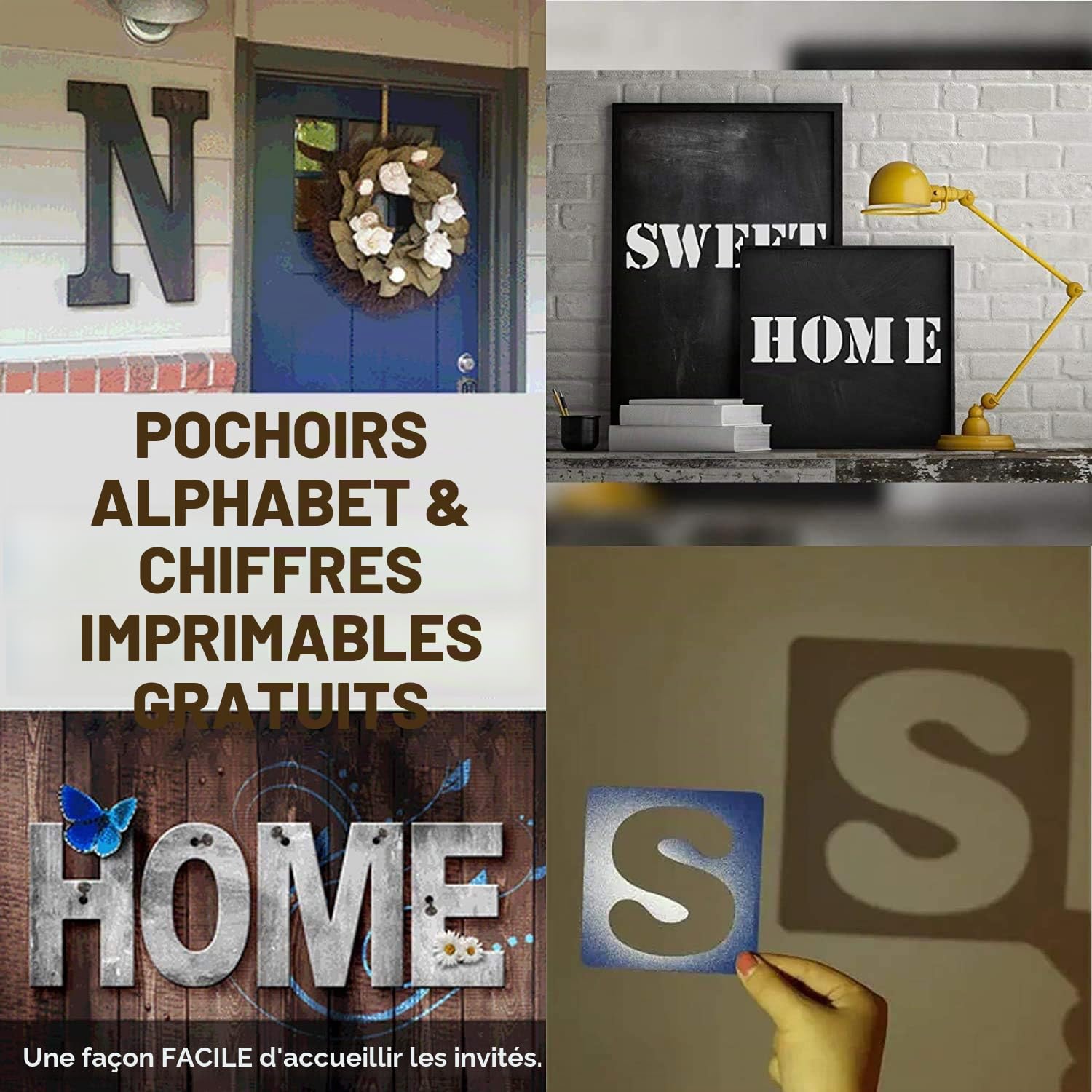 Ensemble de pochoirs à lettres de 12x12 pouces,26Pcs réutilisables à l'échelle de pulvérisation de pochoirs d'alphabet, modèles d'apprentissage pour la peinture, la décoration de mur en bois