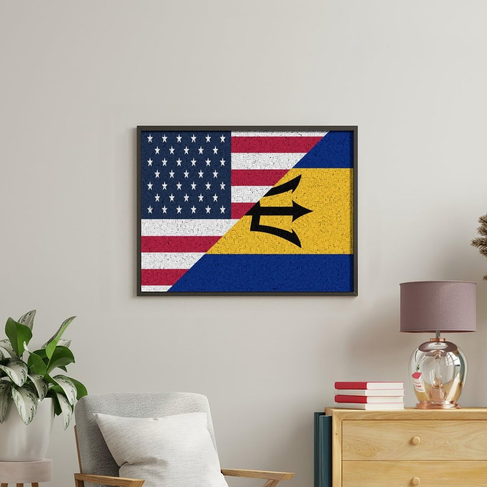 Lustiges Malen-nach-Zahlen-Set für Erwachsene, Motiv: US- und Barbados-Flagge, Baumwolle, digitales Ölgemälde, Heimdekoration, Geschenk, 50 x 65 cm