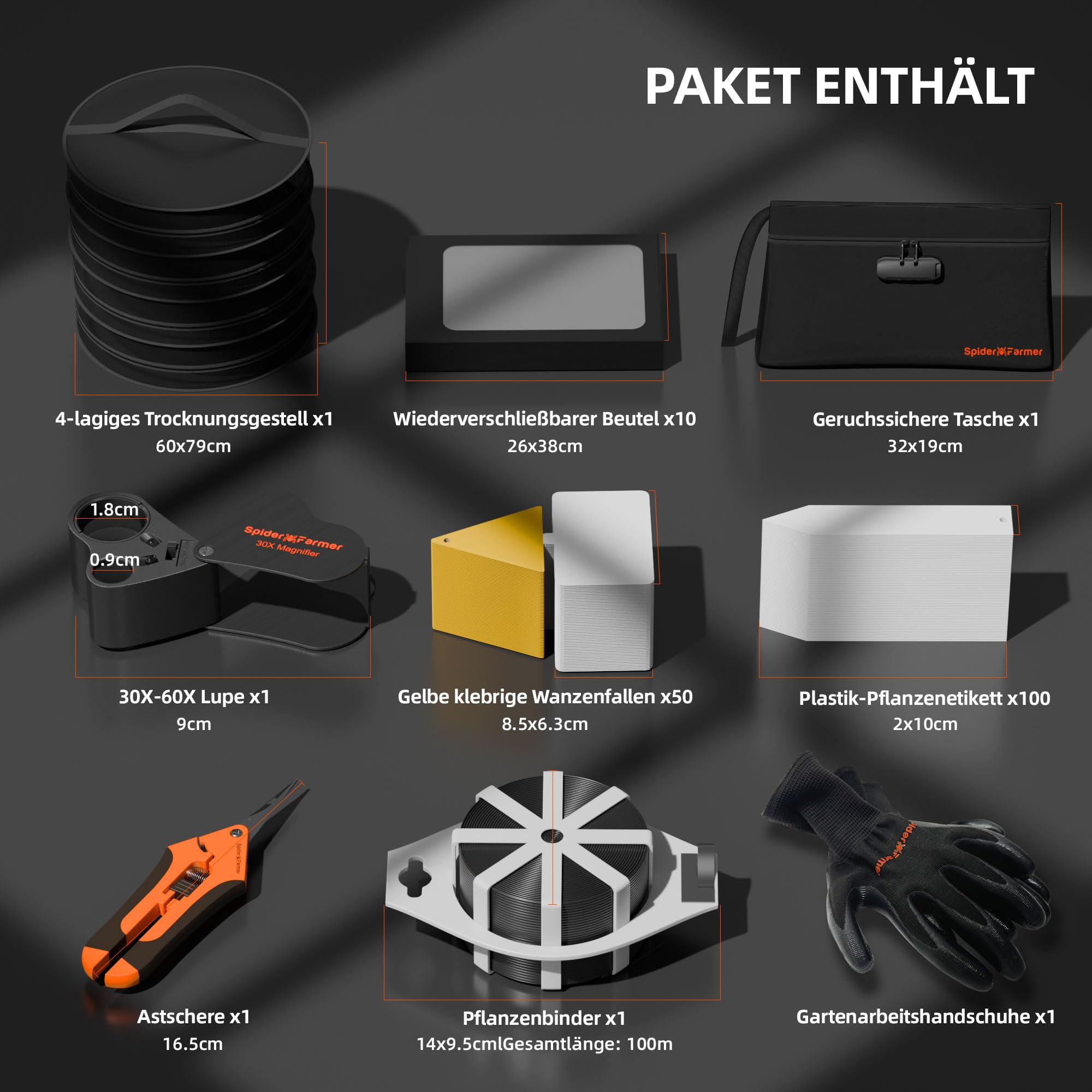 Spider Farmer 9-in-1 Werkzeugsatz für Pflanzenanbau, Professionelle Kräuter Gartengeräte, Gartenarbeit Geschenke für Frauen und Männer Toolkit