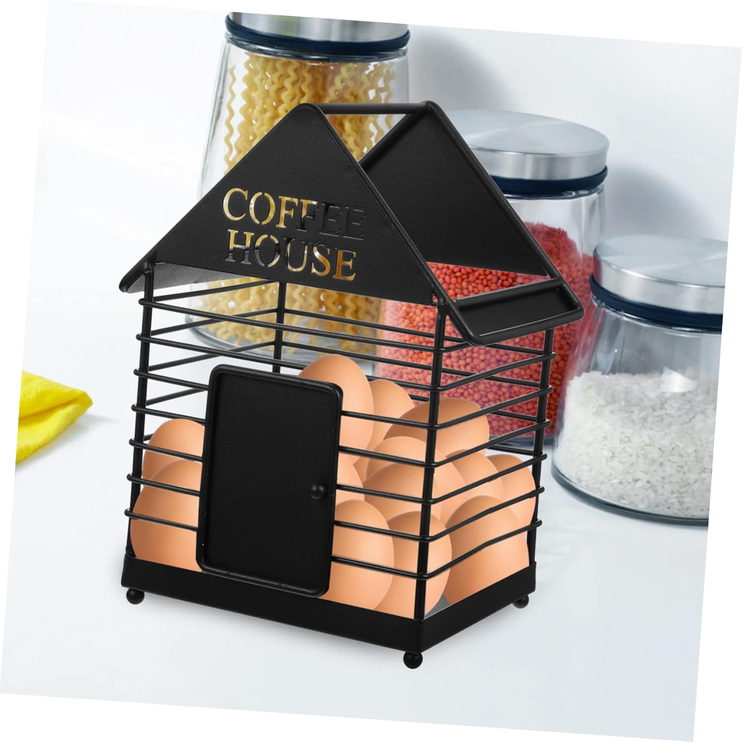 ABOOFAN House Shape Coffee Storage Rack Iron Art Organizer for Eggs and Sundries Holder for Home and Office Stylish Countertop Storage Solution