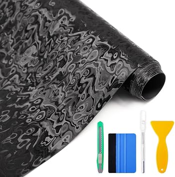 Arespark Forged Carbon Fiber Vinyl Wrap with Tool Kits, Black Ghost Textured Car Stickers Decal Film Sheet DIY Custom Vehicles Project Wrap for Motorcycle Cars Interior Exterior1ft x 5ft