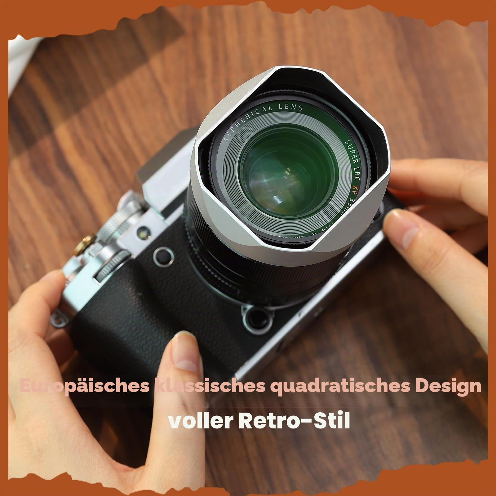 Quadratische Gegenlichtblende aus Metall für Fuji XF33 mm F1.4 R LM WR Objektiv, Fujifilm XF23mmF1.4 R LM WR, Fujinon XF 16–50 mm F2.8–4.8 R LM WR Objektiv, mit Metallkappen-Set, Haoge Bajonettblende