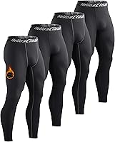 HeliosCloak 4 Pack Men's Fleece Lined Thermal Compression Pants - Winter Sports Tights Baselayer Leggings for Running Cycling Skiing