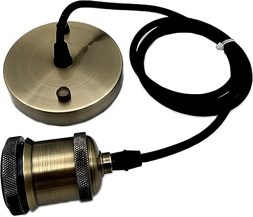 Miniatura 4 de Lámpara colgante vintage estilo industrial retro E27 portalámpara, cable trenzado de 4.9 ft, kit de luz de techo rosa Peadant Bronce dorado.,Negro
