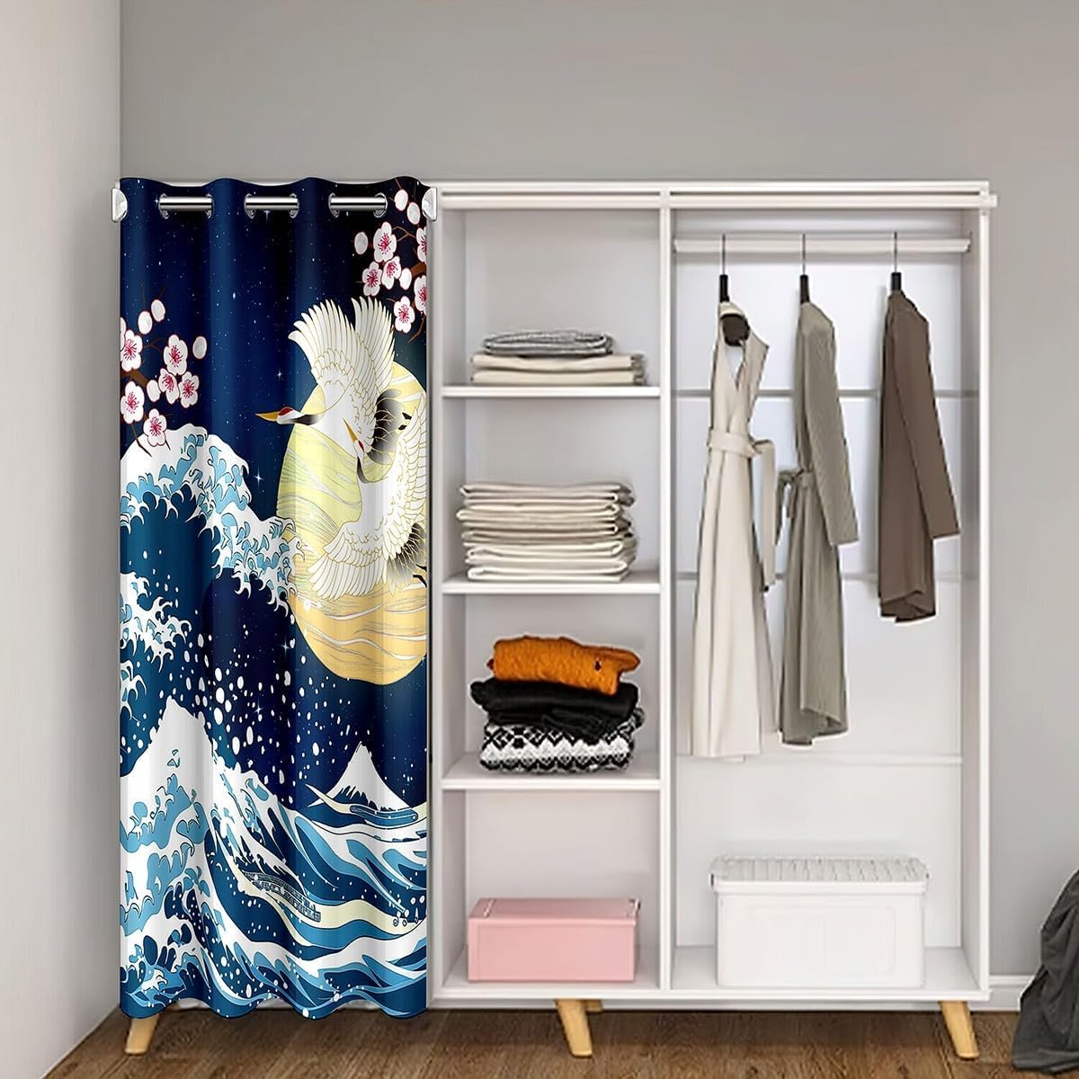 Loussiesd Japanese Style Corrugated Door And Window Blackout Curtain 1 Panel, Cherry Blossom Curtain, Indoor Living Room - Image 2