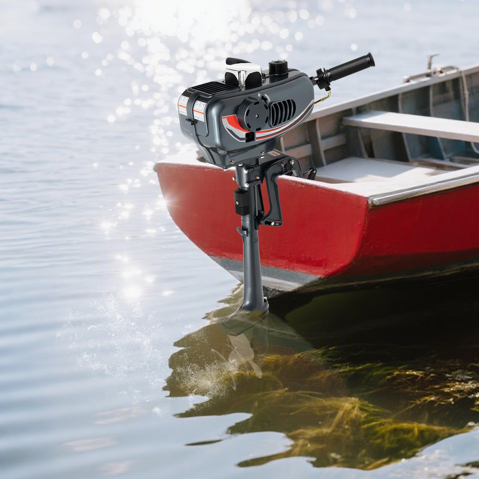 Motore fuoribordo 2 tempi 3,5 CV 2,5 kW, motore elettrico per barche con avviamento manuale e accensione CDI, accessori per barche gonfiabili da pesca con serbatoio da 1,3 l, ideale per barche da 100