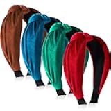 4 Pcs Velvet Knotted Headband for Women Christmas Red Green Blue Brown Hairband Wide Fashion Hair Band for Women Girls No Slip Turban Outfit for Holiday Party Hair Accessories Gifts