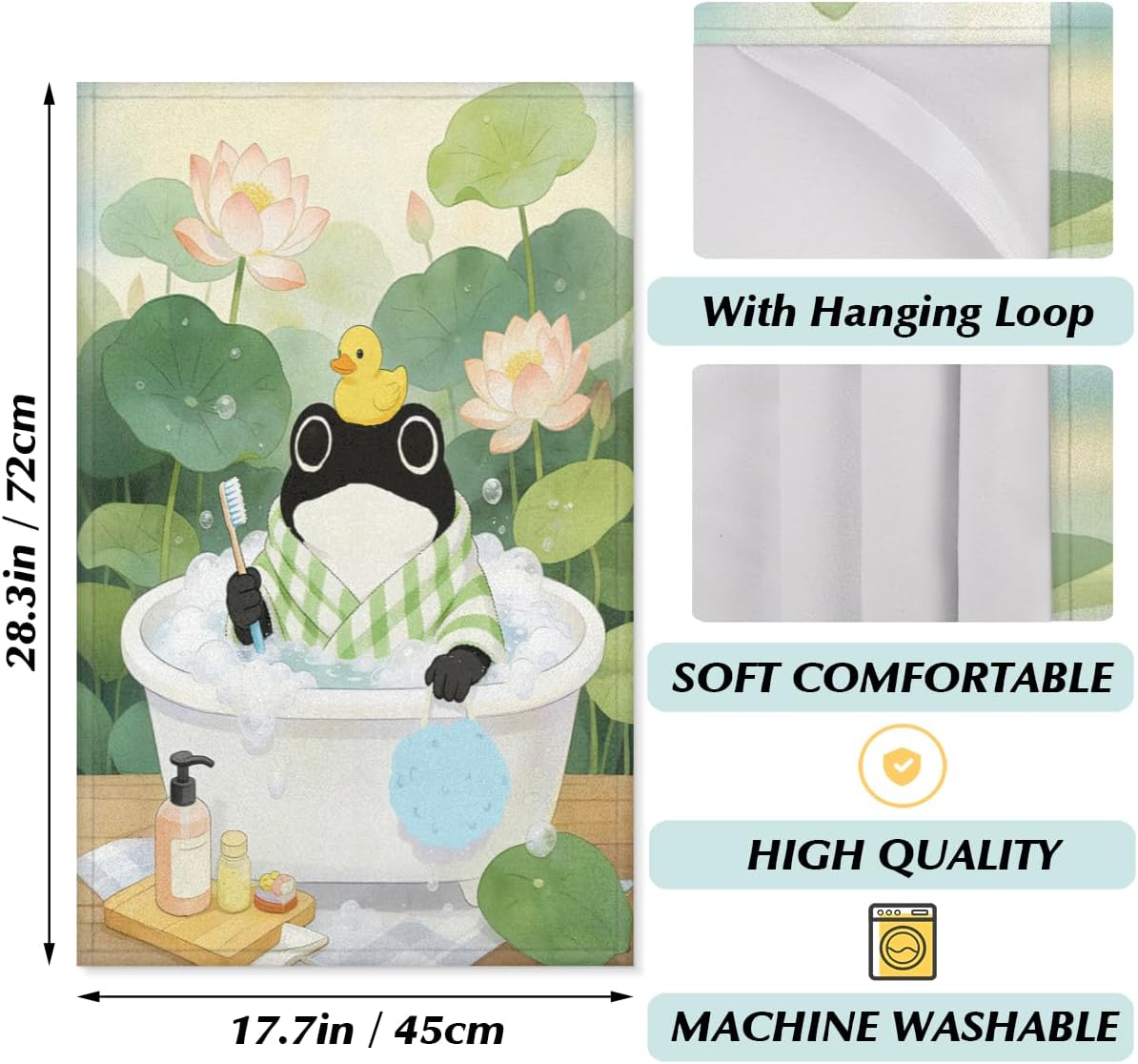 KOBLEN Lotus Leaf Lotus Flower Frog Kitchen Towel Set of 2 18x28 Inch Absorbent Hand Towels Decorative Soft Dish Towel for Kitchen Bathroom Home Farmhouse Dish Drying Cloth - view 2