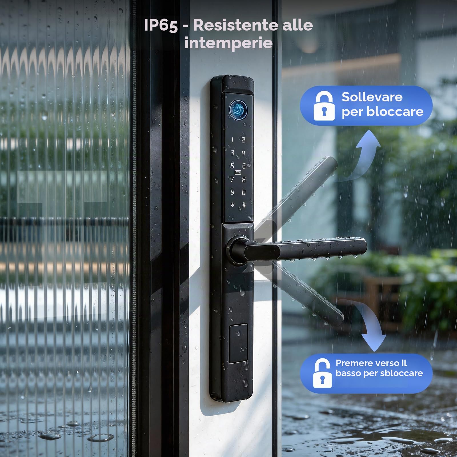 Serratura intelligente per porta con impronte digitali, serratura intelligente per porta di casa con maniglia e tastiera touch, sensore di impronte digitali a semiconduttore, RFID/APP/Codice