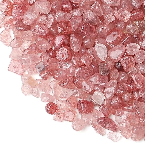 Miniatura 2 de LAIDANLA Cuarzo Fresa 400 piezas Cuentas de piedra natural de chip 5 a 8 mm, cuentas de cristal curativo irregulares con agujero perforado cuentas