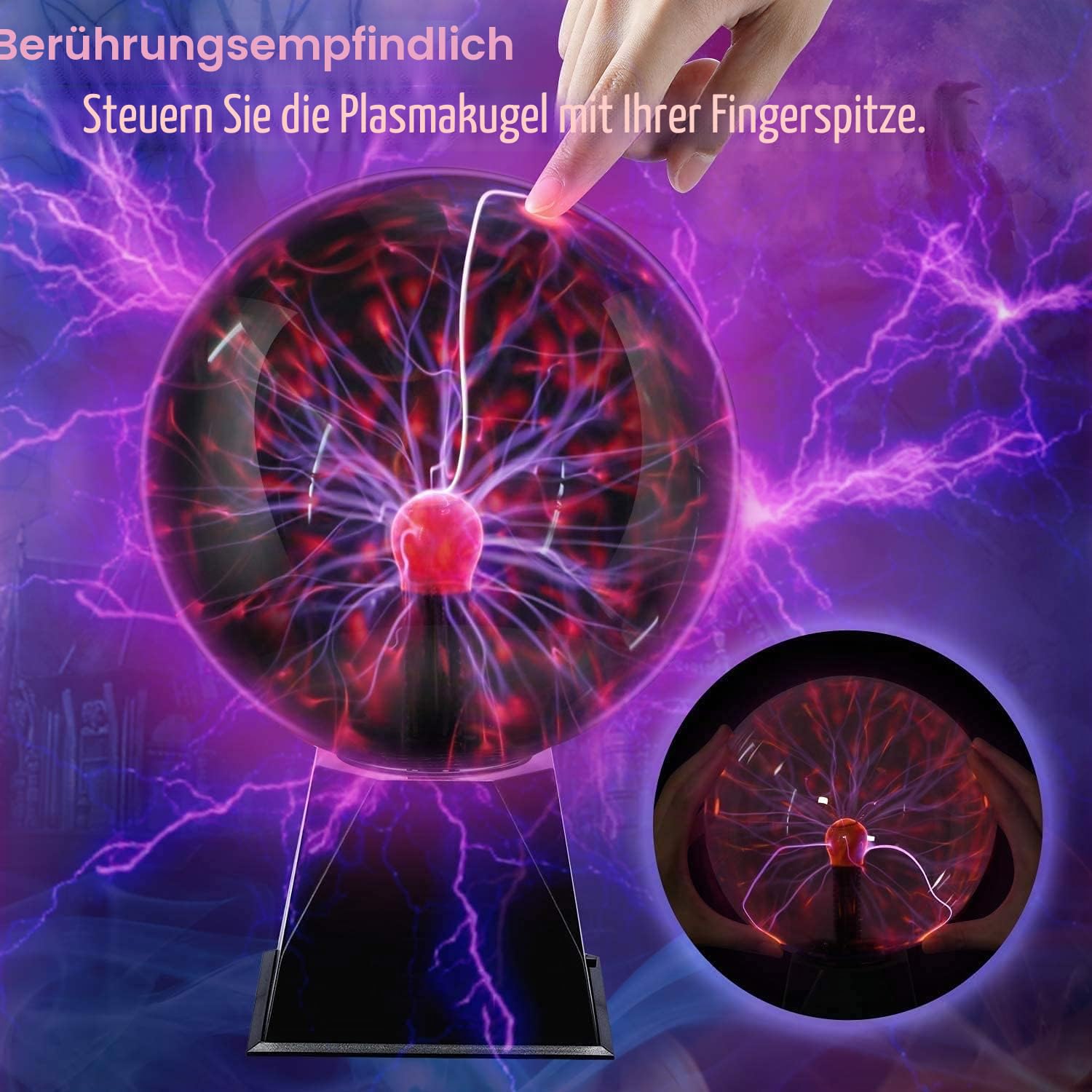 Plasmakugel Magische Blitze, Plasmaball Lampe, Elektrostatische Berührungsempfindliche Leuchtkugel, Nachtlichter für Schlafzimmer Dekorationen Haus Stimmungslichter, Geschenke für Kinder Freundin-20cm