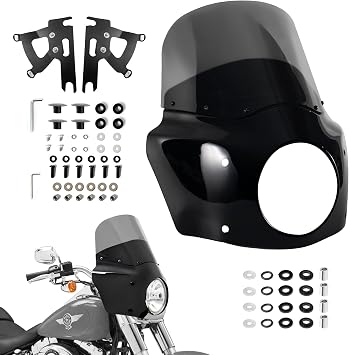 Club Style Front Fairing w/ 11" Smoke Windshield, Fits 7" Headlight for Harley Softail 2000-2017, Headlamp Cowl Kit for Fat Boy FLSTF, Heritage Classic FLSTC, Slim FLS, Deluxe