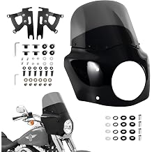 Club Style Front Fairing w/ 11" Smoke Windshield, Fits 7" Headlight for Harley Softail 2000-2017, Headlamp Cowl Kit for Fat Boy FLSTF, Heritage Classic FLSTC, Slim FLS, Deluxe